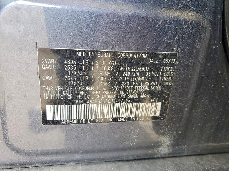 52026856 :رقم المزاد ، 4S4BSAHC6H3407205 vin ، 2017 Subaru Outback مزاد بيع