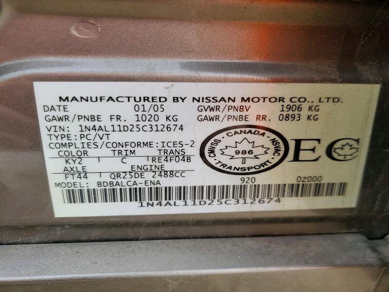 Продажа на аукционе авто 2005 Nissan Altima, vin: 1N4AL11D25C312674, номер лота: 48196996