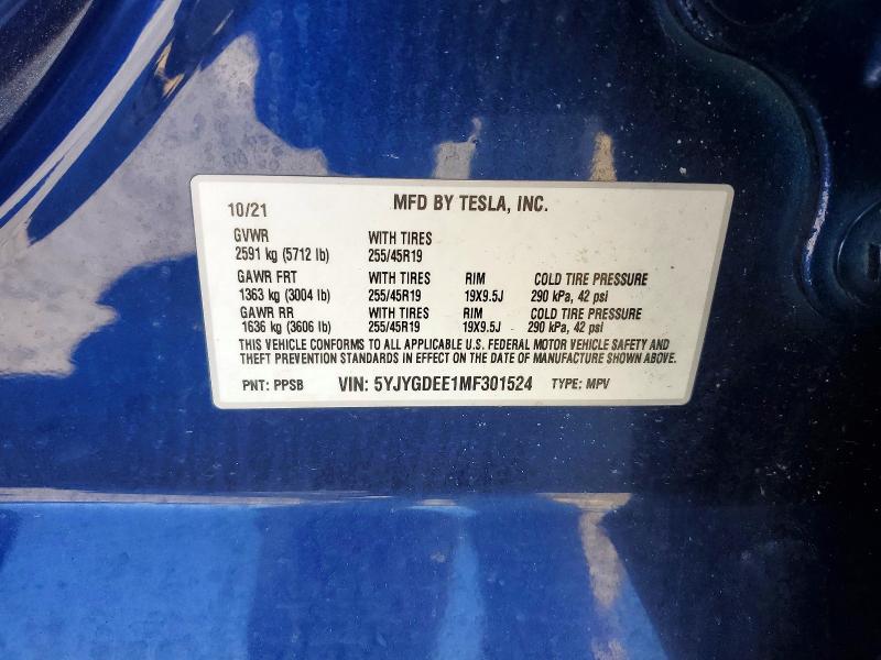Aukcja sprzedaży 2021 Tesla Model Y, vin: 5YJYGDEE1MF301524, numer aukcji: 50766126