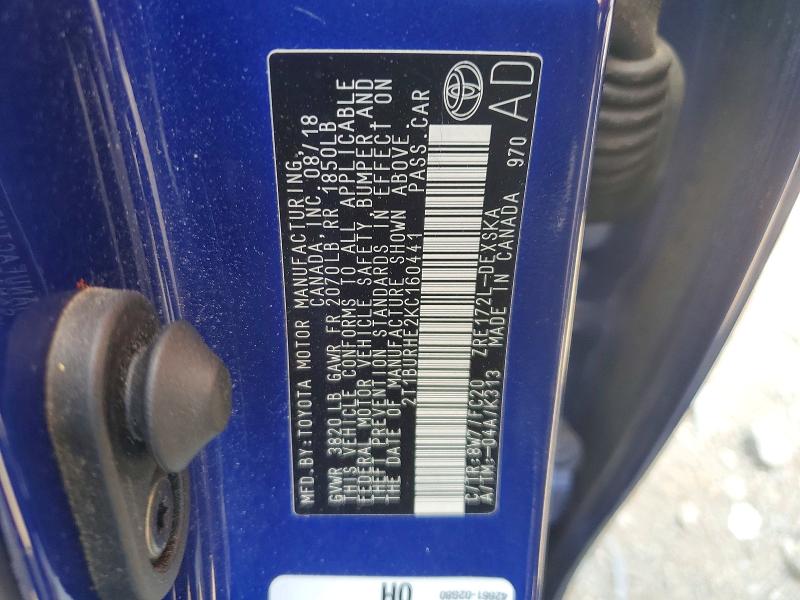 2019 Toyota Corolla მანქანა იყიდება აუქციონზე, vin: 2T1BURHE2KC160441, აუქციონის ნომერი: 50732566