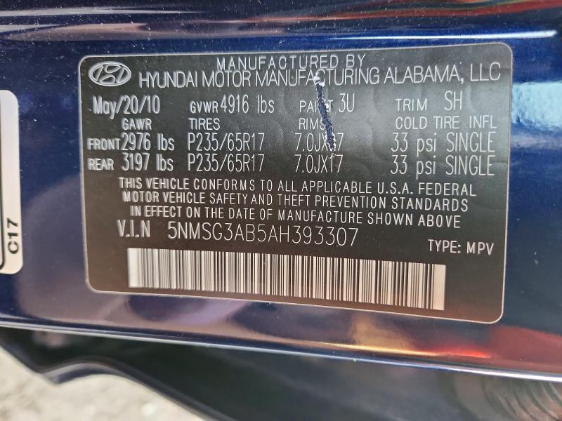 Aukcja sprzedaży 2010 Hyundai Santa Fe, vin: 5NMSG3AB5AH393307, numer aukcji: 50774986