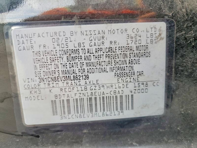Aukcja sprzedaży 2021 Nissan Versa, vin: 3N1CN8EV3ML862139, numer aukcji: 49889306