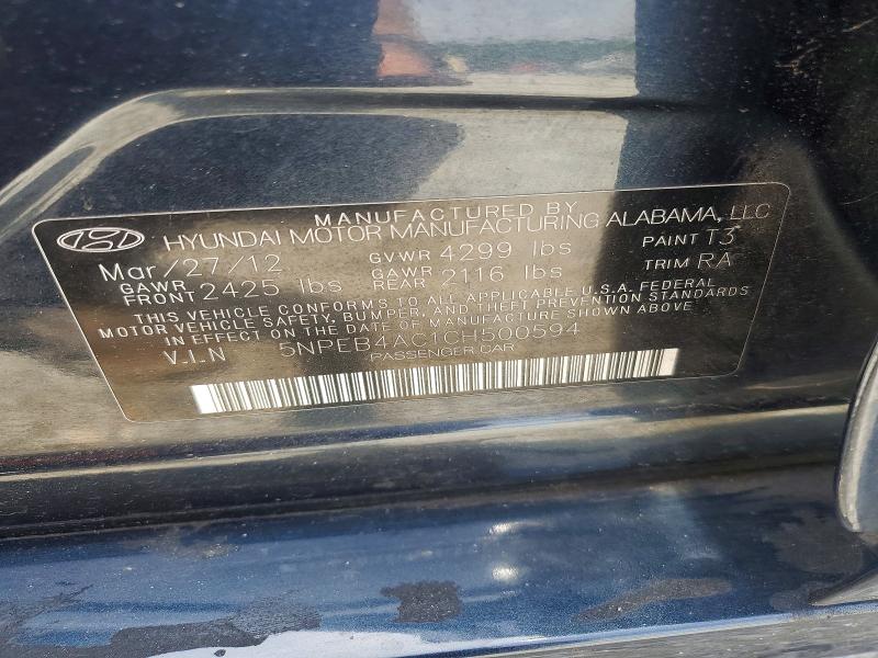 52058186 :رقم المزاد ، 5NPEB4AC1CH500594 vin ، 2012 Hyundai Sonata مزاد بيع