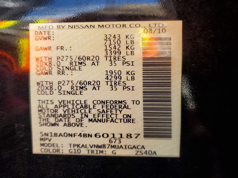 Aukcja sprzedaży 2011 Nissan Armada, vin: 5N1BA0NF4BN601187, numer aukcji: 48438476