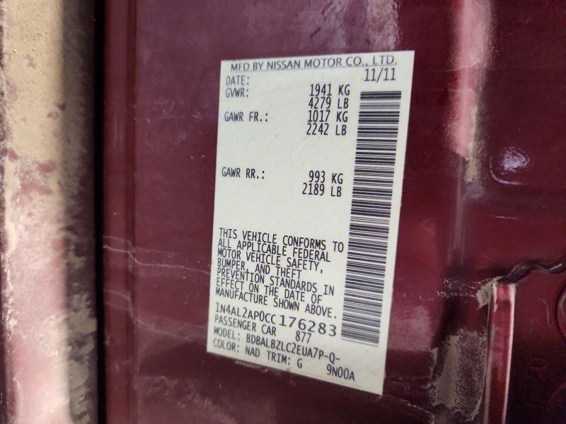 2012 Nissan Altima მანქანა იყიდება აუქციონზე, vin: 1N4AL2AP0CC176283, აუქციონის ნომერი: 49476566