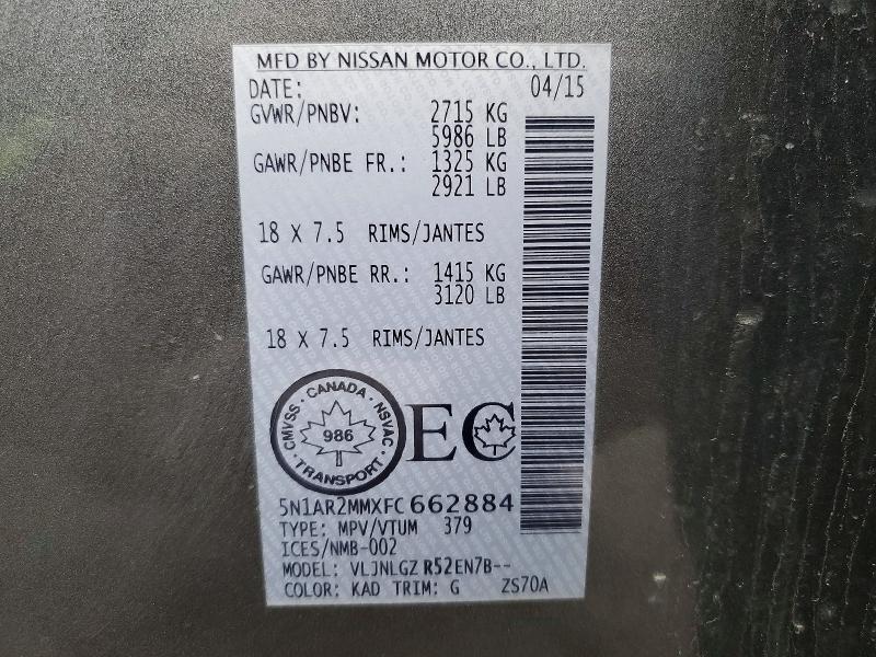 Продаж на аукціоні авто 2015 Nissan Pathfinder, vin: 5N1AR2MMXFC662884, номер лоту: 49917836