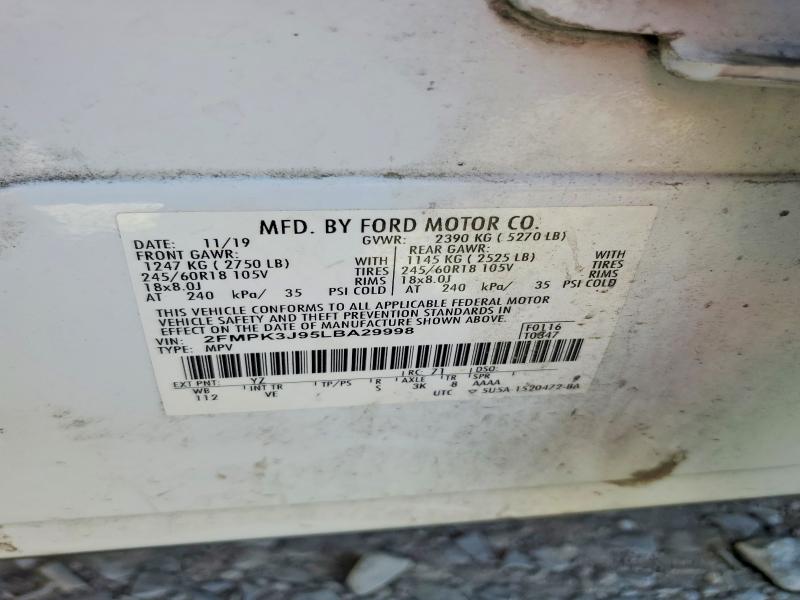 Продаж на аукціоні авто 2020 Ford Edge, vin: 2FMPK3J95LBA29998, номер лоту: 50295226