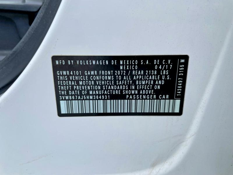 49979746 :رقم المزاد ، 3VWB67AJ5HM364931 vin ، 2017 Volkswagen Jetta مزاد بيع