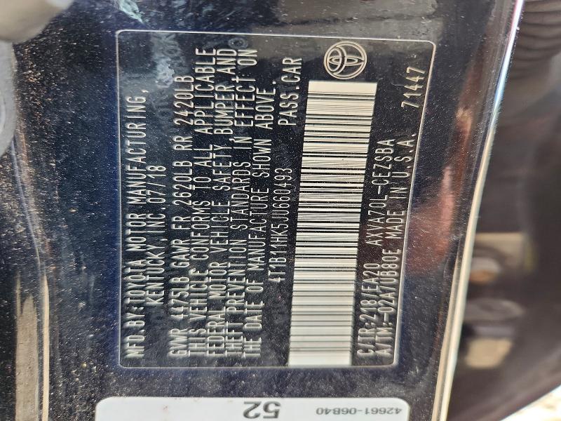 2018 Toyota Camry მანქანა იყიდება აუქციონზე, vin: 4T1B11HK5JU660493, აუქციონის ნომერი: 48662216