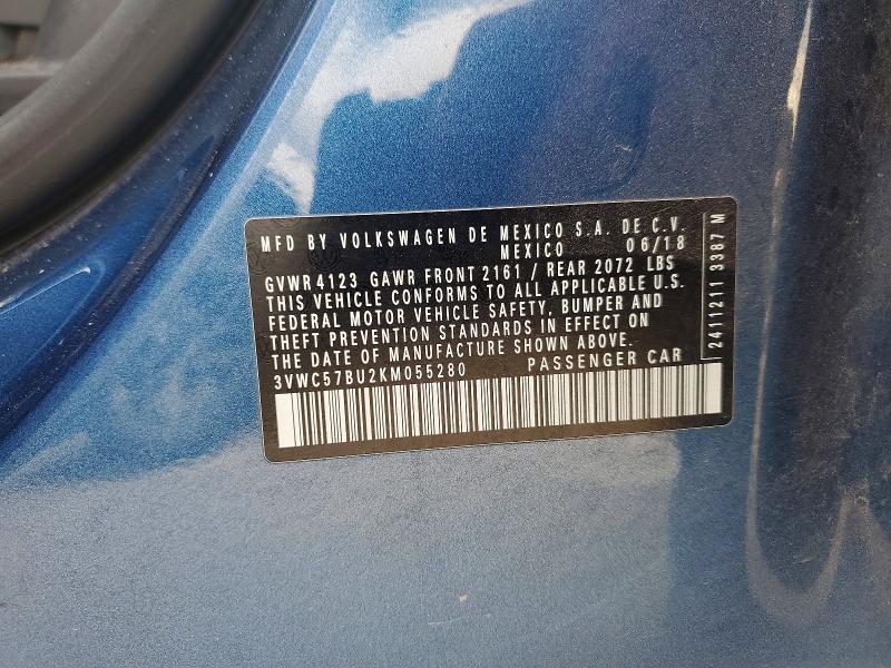 2019 Volkswagen Jetta მანქანა იყიდება აუქციონზე, vin: 3VWC57BU2KM055280, აუქციონის ნომერი: 47977696