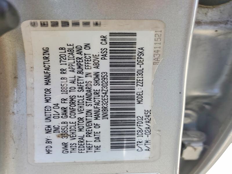 Aukcja sprzedaży 2004 Toyota Corolla, vin: 1NXBR32E54Z302953, numer aukcji: 48524636