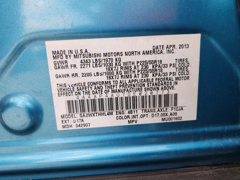 48690866 :رقم المزاد ، 4A4AP4AU7DE020773 vin ، 2013 Mitsubishi Outlander Sport مزاد بيع