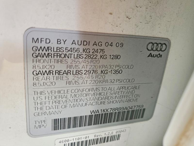 49600886 :رقم المزاد ، WA1KK78R89A047759 vin ، 2009 Audi Q5 مزاد بيع