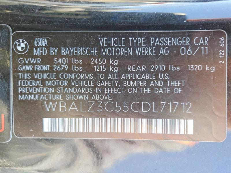 51481626 :رقم المزاد ، WBALZ3C55CDL71712 vin ، 2012 Bmw 650 مزاد بيع