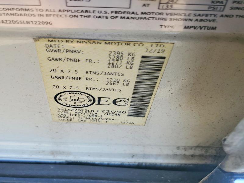 2020 Nissan Murano მანქანა იყიდება აუქციონზე, vin: 5N1AZ2DS5LN122096, აუქციონის ნომერი: 49376256