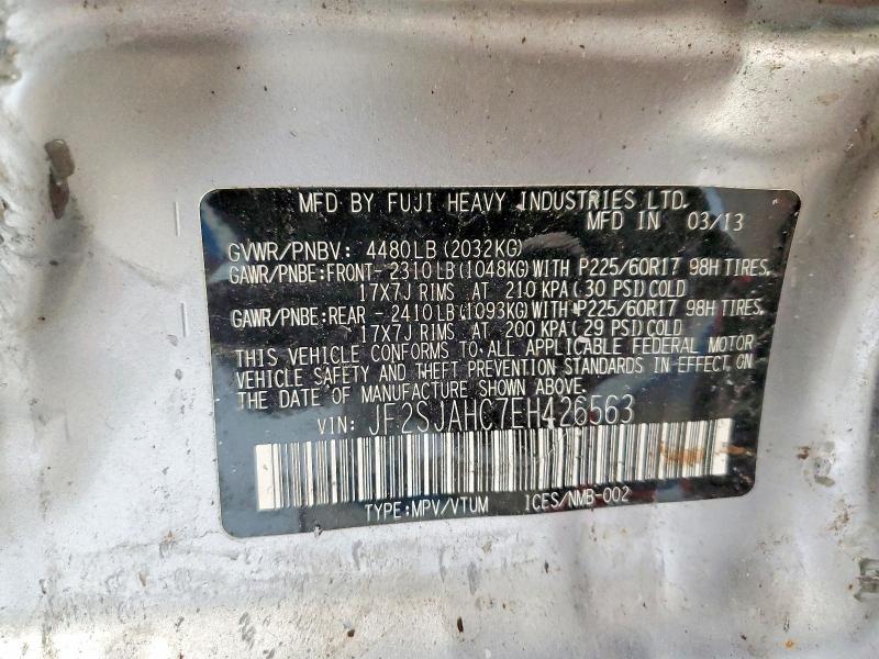 51000206 :رقم المزاد ، JF2SJAHC7EH426563 vin ، 2014 Subaru Forester مزاد بيع
