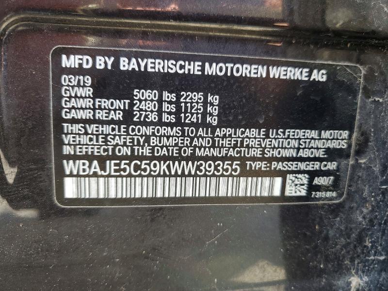 2019 Bmw 540 მანქანა იყიდება აუქციონზე, vin: WBAJE5C59KWW39355, აუქციონის ნომერი: 51382916