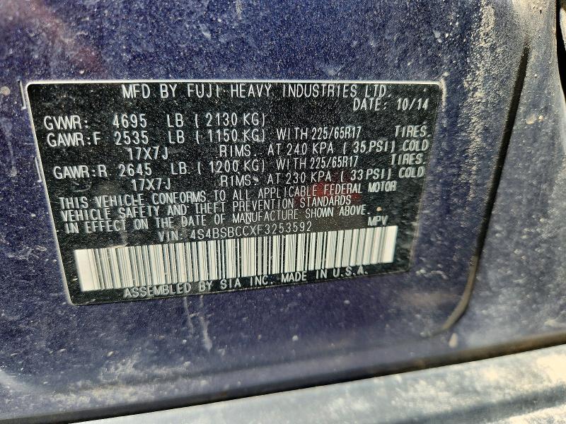 Продаж на аукціоні авто 2015 Subaru Outback, vin: 4S4BSBCCXF3253592, номер лоту: 51187566
