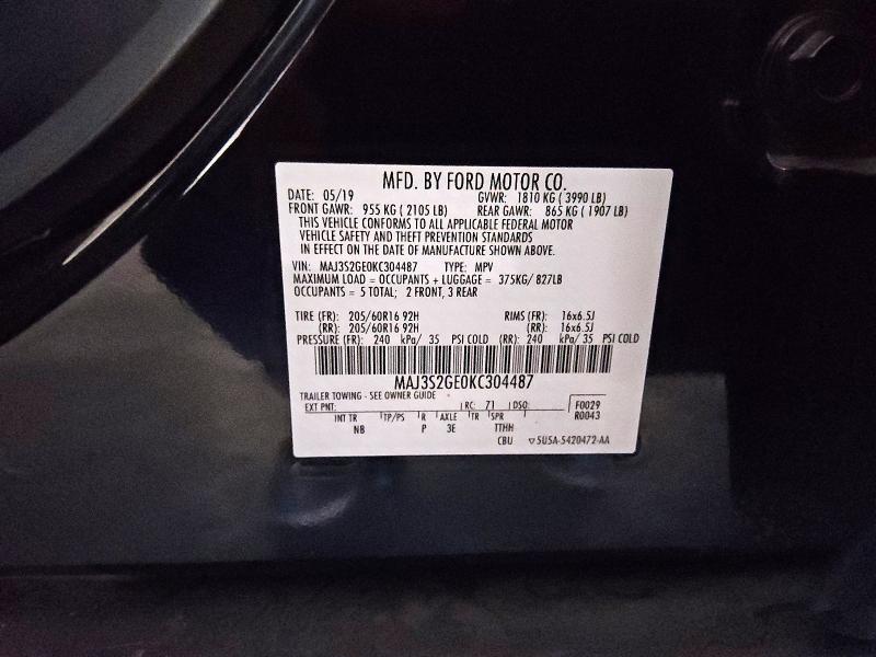 49981586 :رقم المزاد ، MAJ3S2GE0KC304487 vin ، 2019 Ford Ecosport مزاد بيع
