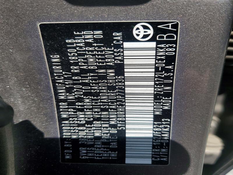 2018 Toyota Corolla მანქანა იყიდება აუქციონზე, vin: 5YFBURHE2JP773836, აუქციონის ნომერი: 41773296