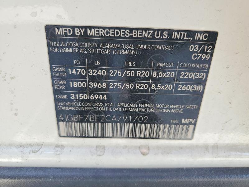 51659526 :رقم المزاد ، 4JGBF7BE2CA791702 vin ، 2012 Mercedes-benz Gl مزاد بيع