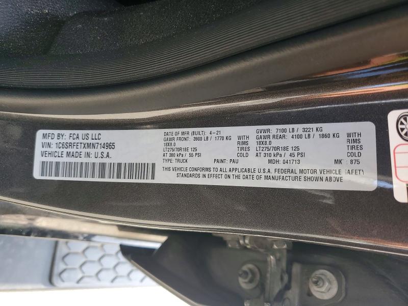 51104446 :رقم المزاد ، 1C6SRFETXMN714965 vin ، 2021 Ram 1500 مزاد بيع