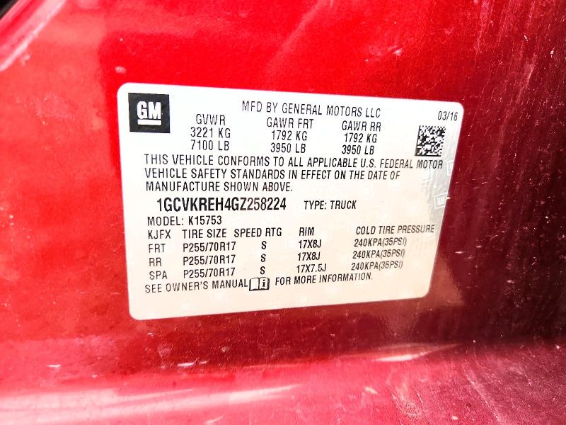 49491236 :رقم المزاد ، 1GCVKREH4GZ258224 vin ، 2016 Chevrolet Silverado مزاد بيع