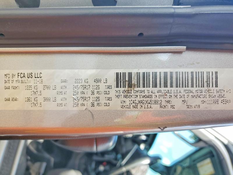 Aukcja sprzedaży 2019 Jeep Wrangler, vin: 1C4GJXAG1KW518912, numer aukcji: 51003916
