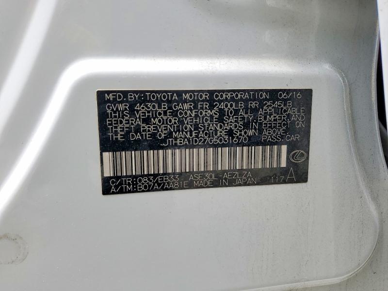 2016 Lexus Is მანქანა იყიდება აუქციონზე, vin: JTHBA1D27G5031670, აუქციონის ნომერი: 49558506