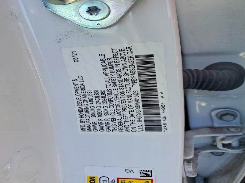 50354736 :رقم المزاد ، 1HGCV3F98MA016423 vin ، 2021 Honda Accord مزاد بيع