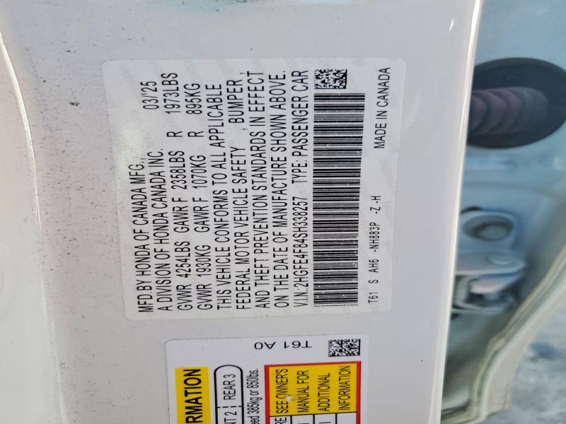 Продажа на аукционе авто 2025 Honda Civic, vin: 2HGFE4F84SH338257, номер лота: 52009166