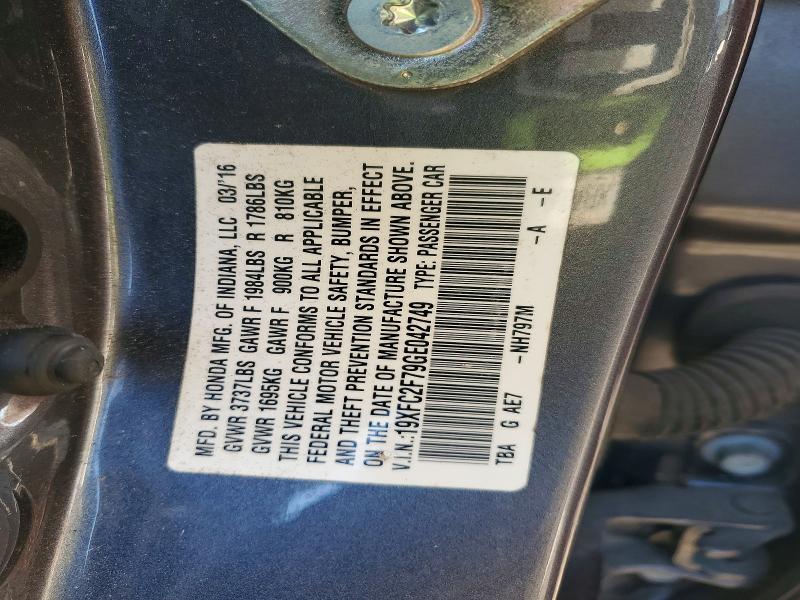 50326946 :رقم المزاد ، 19XFC2F79GE042749 vin ، 2016 Honda Civic مزاد بيع