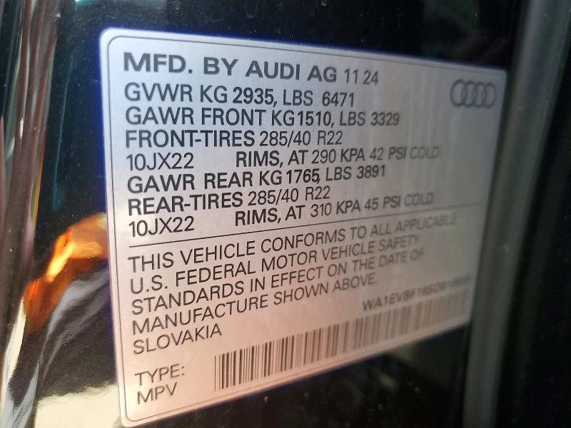 50317676 :رقم المزاد ، WA1EVBF16SD018558 vin ، 2025 Audi Q8 مزاد بيع