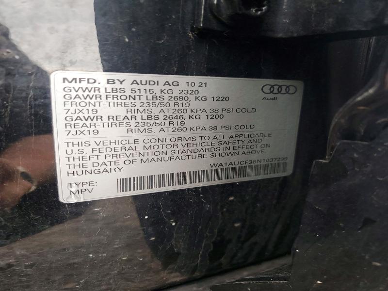 2022 Audi Q3 მანქანა იყიდება აუქციონზე, vin: WA1AUCF36N1037299, აუქციონის ნომერი: 49945776