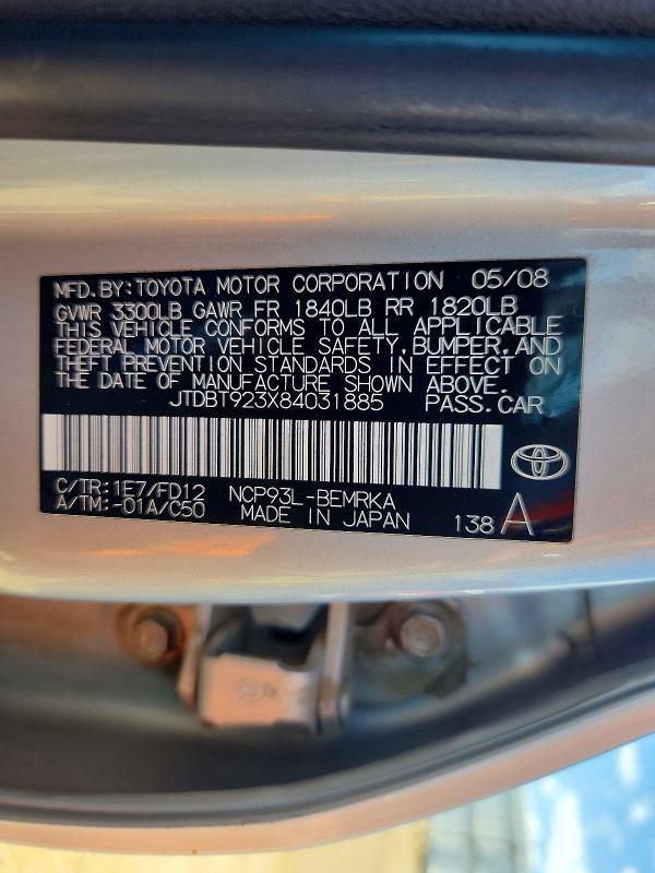 Продаж на аукціоні авто 2008 Toyota Yaris, vin: JTDBT923X84031885, номер лоту: 50066266