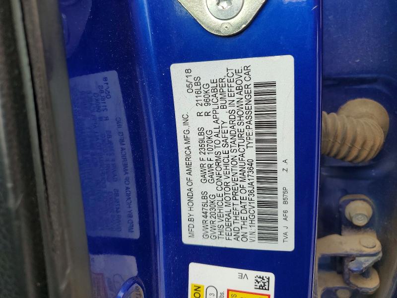 Aukcja sprzedaży 2018 Honda Accord, vin: 1HGCV1F36JA173640, numer aukcji: 51339286