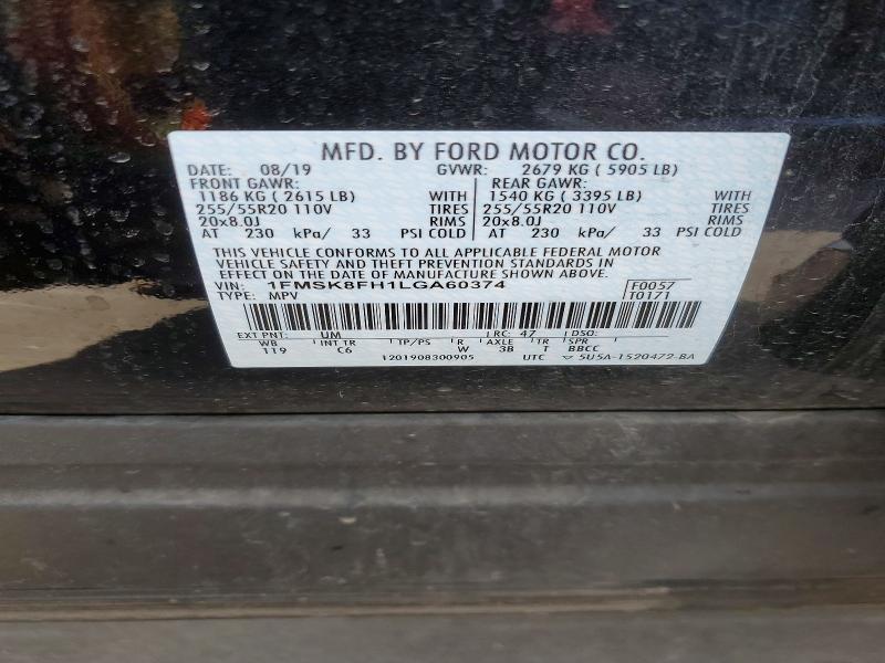 Aukcja sprzedaży 2020 Ford Explorer, vin: 1FMSK8FH1LGA60374, numer aukcji: 50585766