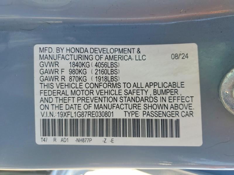 Продажа на аукционе авто 2024 Honda Civic, vin: 19XFL1G87RE030801, номер лота: 50551106
