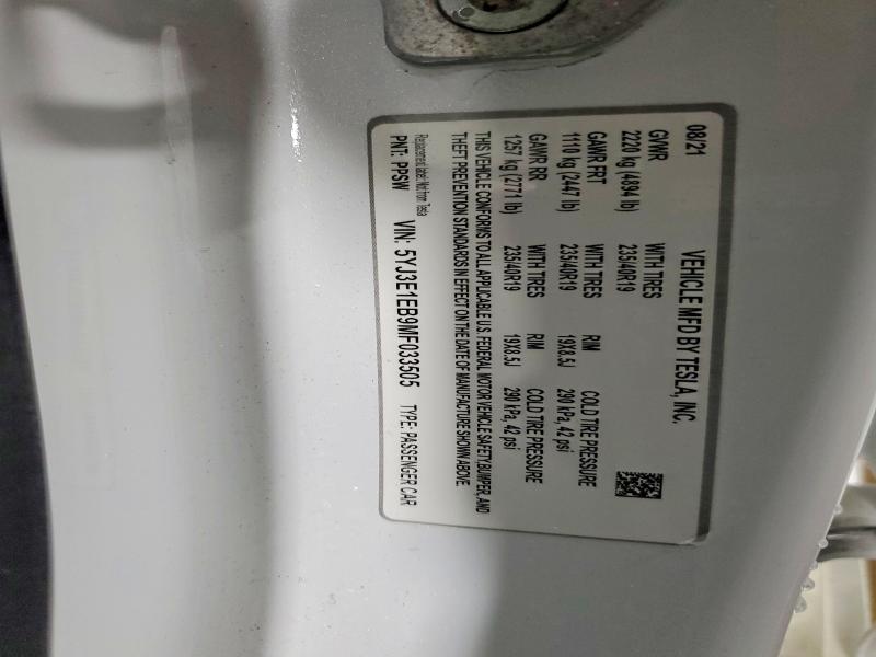 49016336 :رقم المزاد ، 5YJ3E1EB9MF033505 vin ، 2021 Tesla Model 3 مزاد بيع