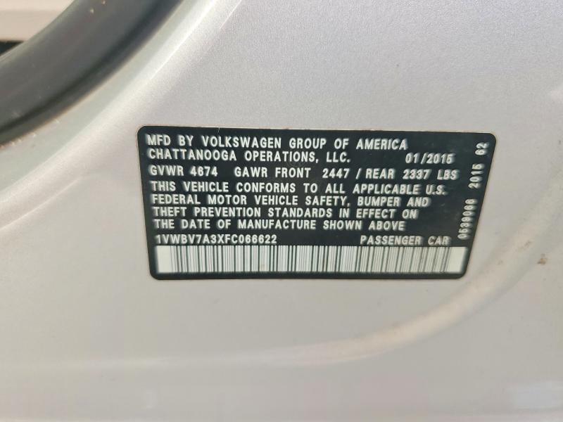Продаж на аукціоні авто 2015 Volkswagen Passat, vin: 1VWBV7A3XFC066622, номер лоту: 48508076