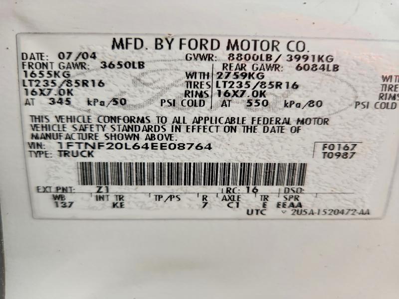 Продаж на аукціоні авто 2004 Ford F250, vin: 1FTNF20L64EE08764, номер лоту: 51316886