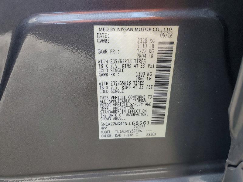 2018 Nissan Murano მანქანა იყიდება აუქციონზე, vin: 5N1AZ2MG4JN168561, აუქციონის ნომერი: 51483376