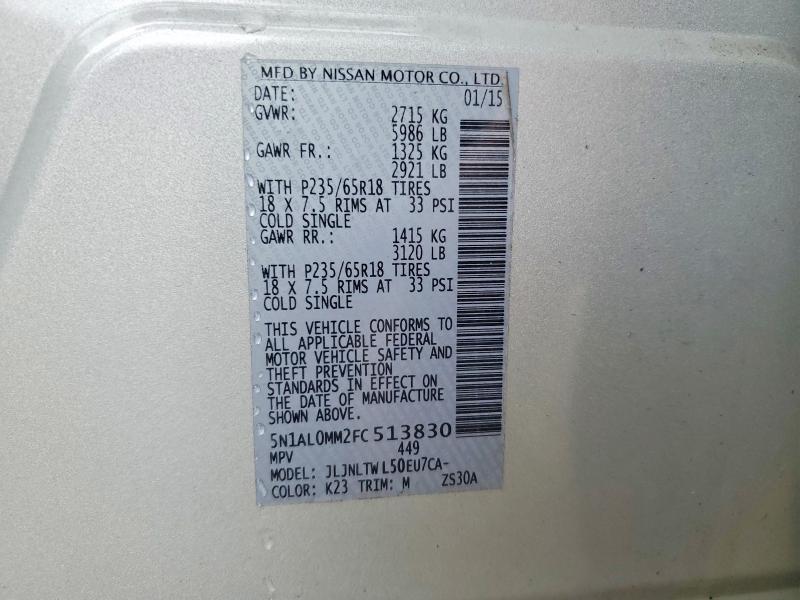 Aukcja sprzedaży 2015 Infiniti Qx60, vin: 5N1AL0MM2FC513830, numer aukcji: 50358066