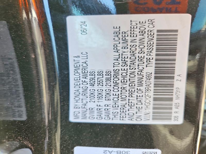 49451476 :رقم المزاد ، 1HGCY2F78RA074992 vin ، 2024 Honda Accord مزاد بيع