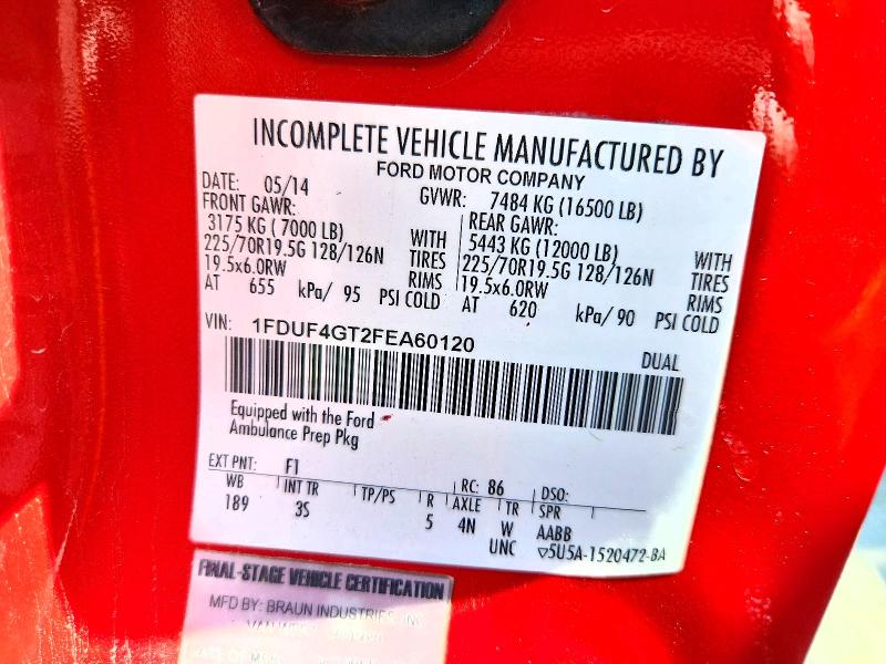 51173386 :رقم المزاد ، 1FDUF4GT2FEA60120 vin ، 2015 Ford F450 مزاد بيع