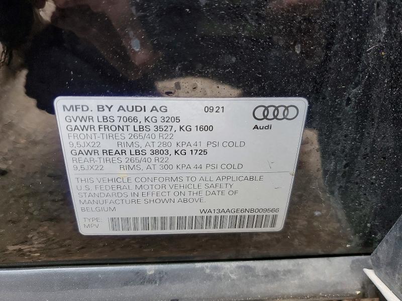 Aukcja sprzedaży 2022 Audi E-tron, vin: WA13AAGE6NB009566, numer aukcji: 51111706
