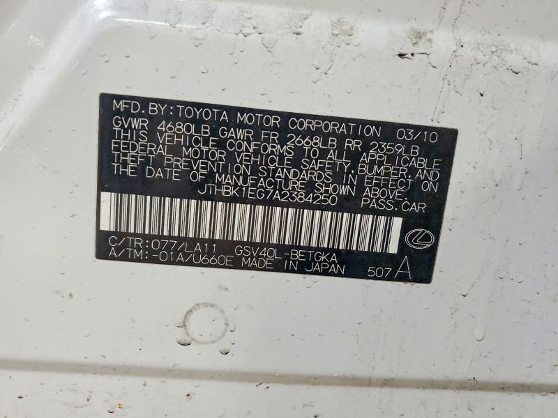 49612916 :رقم المزاد ، JTHBK1EG7A2384250 vin ، 2010 Lexus Es مزاد بيع