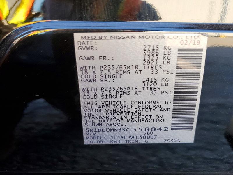 49450636 :رقم المزاد ، 5N1DL0MN3KC558842 vin ، 2019 Infiniti Qx60 مزاد بيع