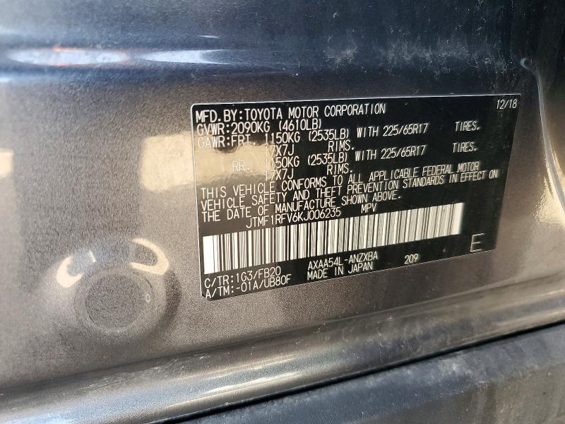 2019 Toyota Rav4 მანქანა იყიდება აუქციონზე, vin: JTMF1RFV6KJ006235, აუქციონის ნომერი: 49382606