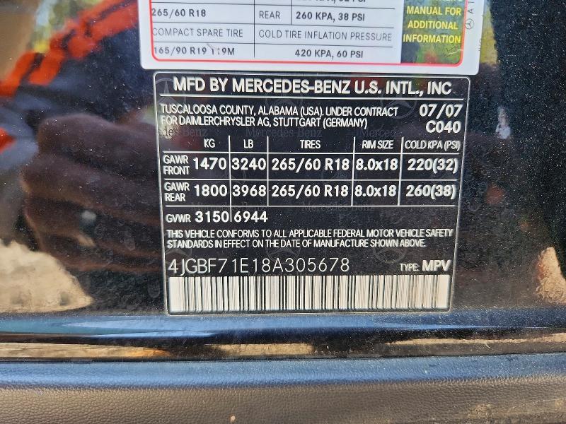 2008 Mercedes-benz Gl მანქანა იყიდება აუქციონზე, vin: 4JGBF71E18A305678, აუქციონის ნომერი: 50084806